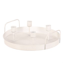 Svícen kovový - na 4 kónické svíčky, kruhový, barva bílá.