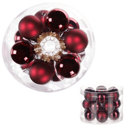 Ozdoby skleněné, barva tm.červená, pr.4cm, cena za 1 balení(18ks)