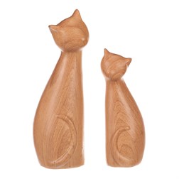 Kočky - polyresinové figurky, imitace dřeva, cena za sadu 2 ks